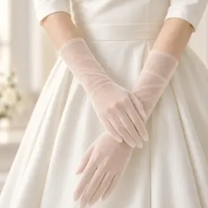 دستکش توری بلند زنانه سفید کد 3579